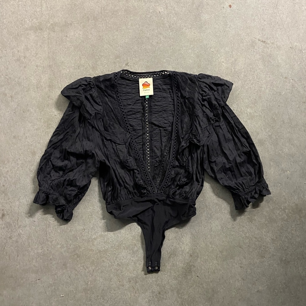 FARM Rio Black Puff Sleeve Bodysuit
